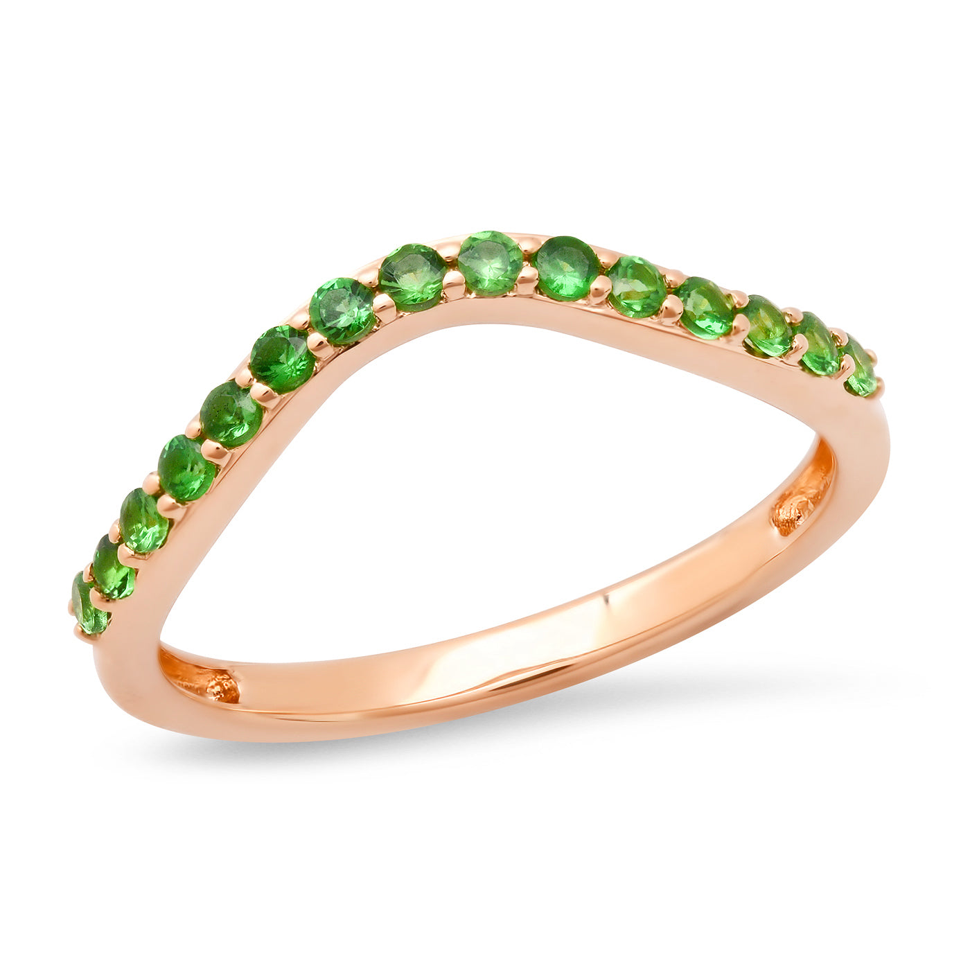 14K Rose Gold Tsavorite Contour Band